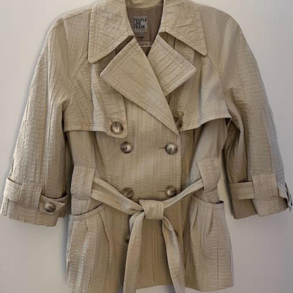 Vintage People Like Frank Cropped Beige Trench Coat Jacket Anthropologie L